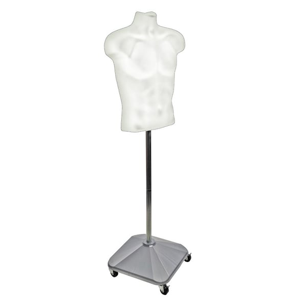 Azar Displays White Plastic Male Bust on Wheeled Plastic Base 900500-WHT - main